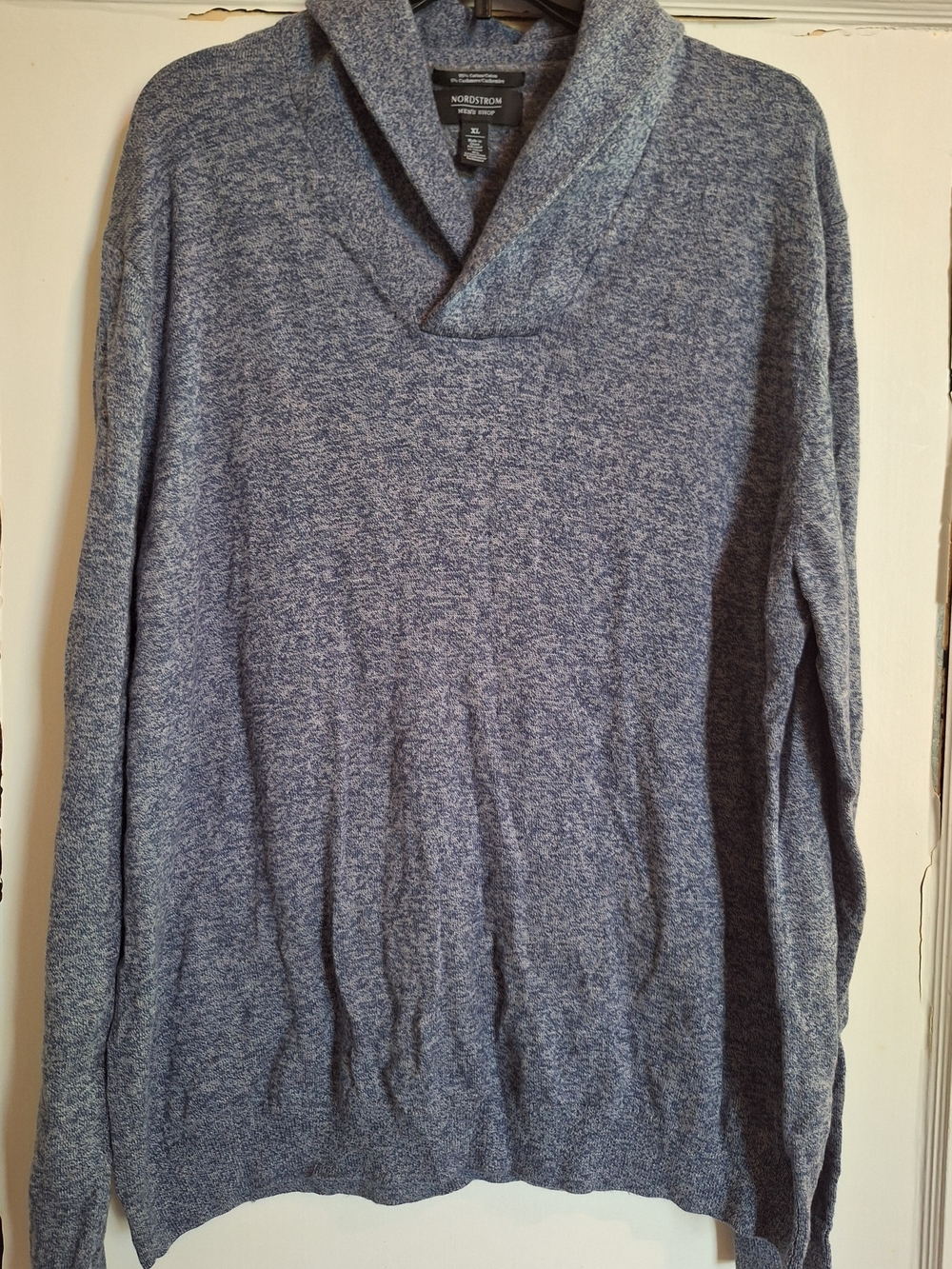Nordstrom Mens Sweater Shawl Collar Cotton/Cashmere Gray Blue Knit Size XL